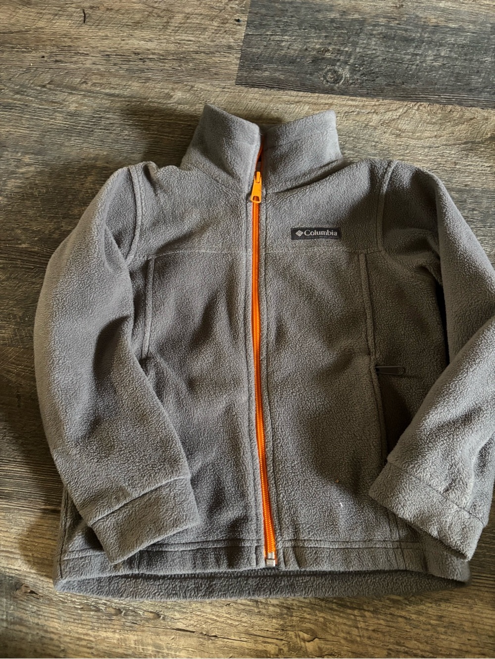 Columbia Kids Gray Fleece Jacket with Orange Zipper perfect for fall